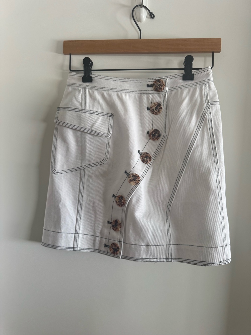 Acler White Mini Skirt with Tortoiseshell Buttons
